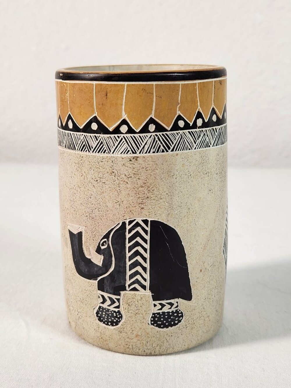 Hand Carved Stone Swahili Kenya Cup Artisan Pencil Holder Authentic Fast Ship
